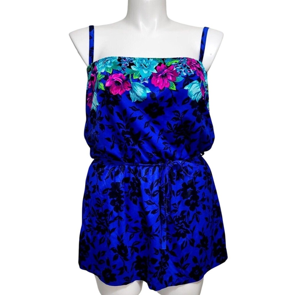 Gabar Vintage Royal Blue Floral Swim Top Made in USA Size 18 NOS Deadstock